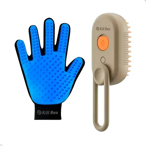 Kit Escova A Vapor Pet + Luva Rasqueadeira Tira Pelos Cachorro Cães Gato Removedor De Subpelo Escova Massageadora Banho - R$ 29,99