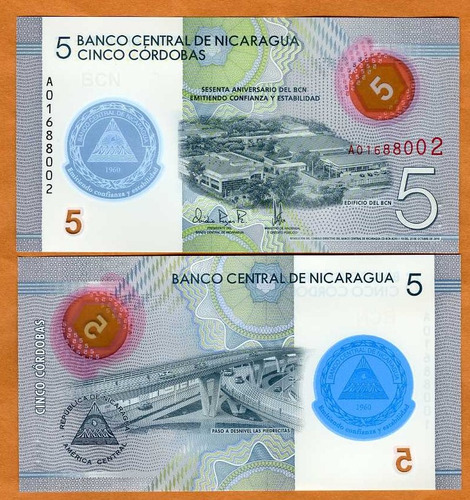 Cédula De Polímero Da Nicaragua - 5 Córdobas 2019 Fe