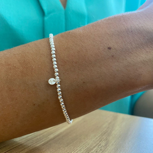 Imagen 6 de 10 de Pulsera De Plata 925 Bolitas De 2.5mm Elástico Mujer Agálea