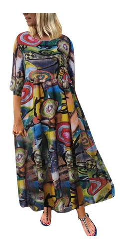 Mujer Casual Boho Impresión 3/4 Manga Larga Vestido Maxi Loo