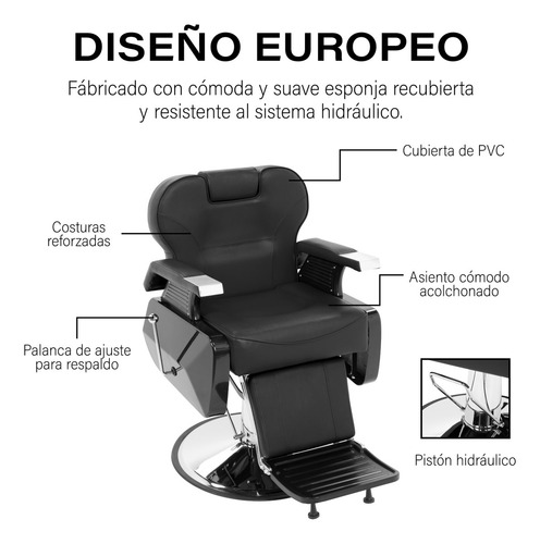 Sillon Corte Barbero Reclinable Hidraulico Tipo Peluqueria Color Negro