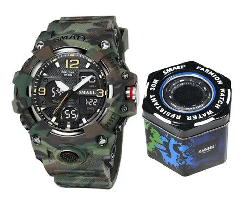 Reloj Deportivo Smael 8008 Verde Camuflaje  50 M Hora Doble