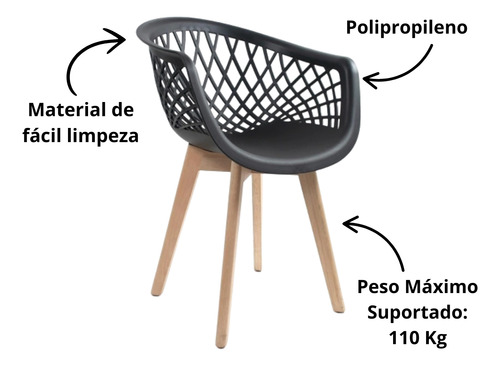 Conjunto 6 Cadeiras Jantar Web Wood Estrutura Polipropileno