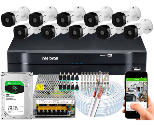 Kit Cftv 10 Câmeras Intelbras 1120b Dvr 16 Canais 1116 1tb