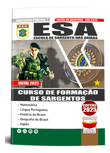 Apostila Esa 2025 - Curso De Formação De Sargentos + Caderno De Provas Anteriores - Editora Decisão