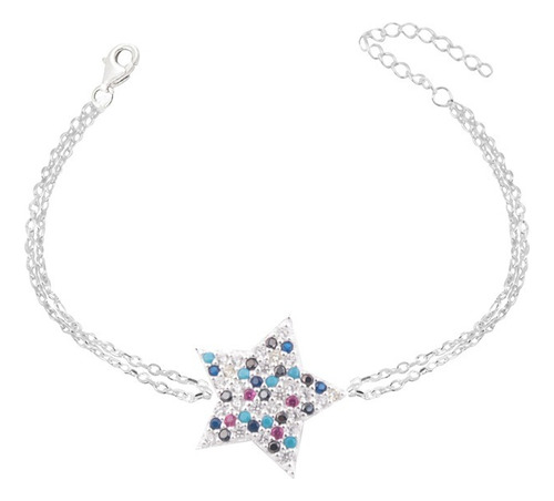 Pulsera Plata 925 Estrella Multicolor Mujer 