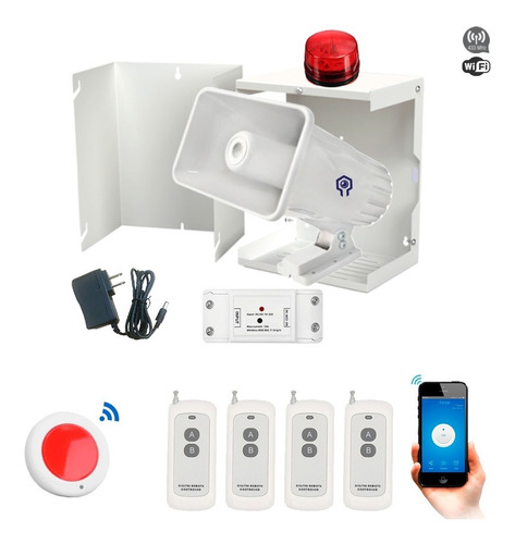 Alarma Vecinal Wifi 4 Controles 1 Boton Estrobo Sirena 30w