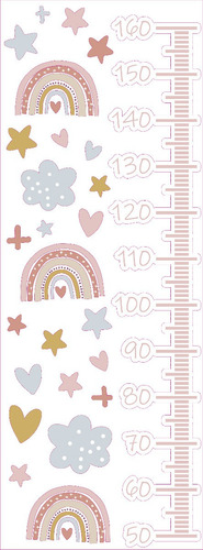 Imagen 2 de 4 de Vinilo Decorativo Medidor Infantil Arcoiris Corazon Rosa