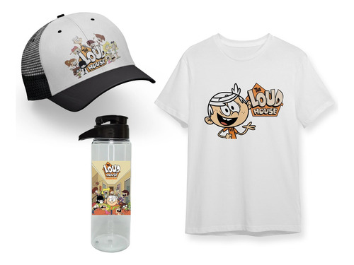 Pack Negro Remera + Botella + Gorra Loud House Lincoln