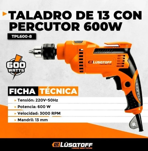 Imagen 3 de 7 de Taladro Percutor 600w Lusqtoff 13 Mm