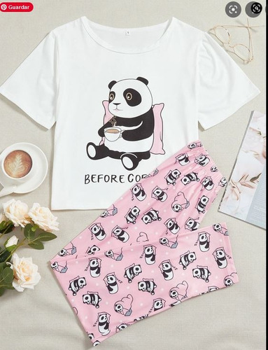 Pijama De Mujer Oso Panda De Pantalon Con Busa