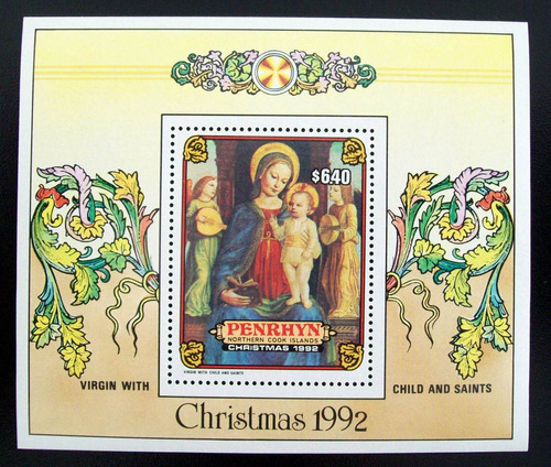 Penrhyn, Arte Bloque Sc. 415 Navidad 1992 Mint L6351