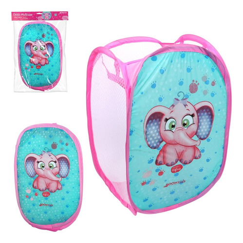 Kit 2 Cesto Organizador Infantil Brinquedo Roupa Dobrável Cor 2 Rosa Liso