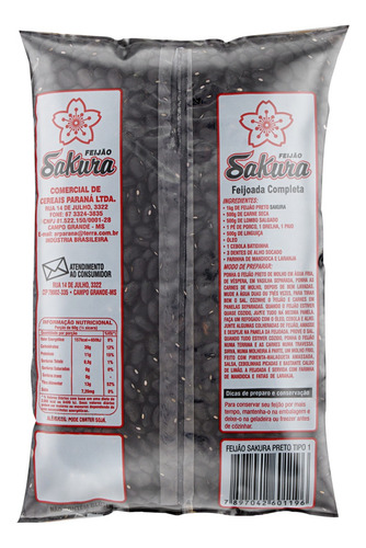 Feijão preto Sakura em pacote sem glúten 1 kg