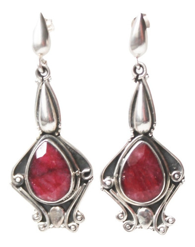 Brincos Em Prata 925 Envelhecida Com Rubis Naturais