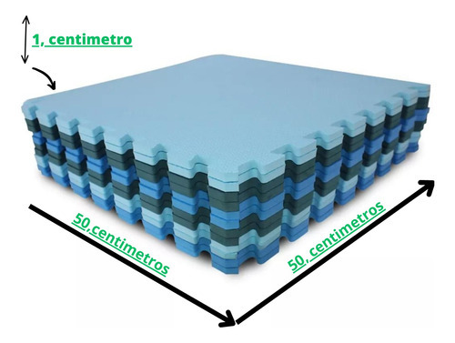 Kit 10 Peças Tapete Tatame Azul Infantil Eva 50x50 10mm