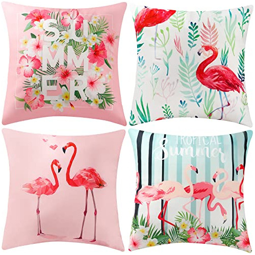 Fundas De Almohada De Tiro Flamingo, Juego De 4, 18 X 1...