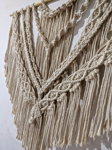 Tapiz Artesanal Decorativo Macramé Mediano Estilo Boho Beige Liso