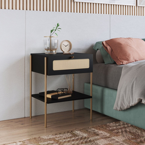 Mesa De Cabeceira 1 Gaveta Palhinha Pé Metal Oslo Hb