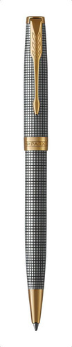 Boligrafo Sonnet Parker Cisel Plata Grabada Bañado En Oro Tinta Negro Exterior Gris