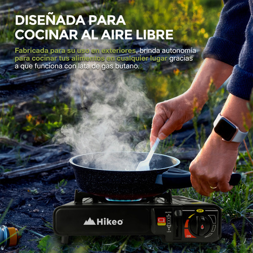 Parrilla de Gas Portátil para Camping, para Cartuchos de Gas Butano, Estufa para Acampar Acero Inoxidable, Ajuste de Flama y Estuche de Transporte