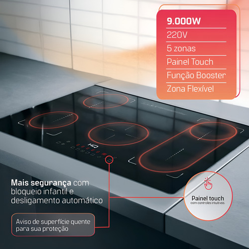 Cooktop De Indução Hq 5 Bocas Preto 9000w Hq-ide9005fz 220v