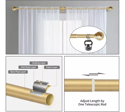 HIKAN – Barra de cortina dorada con 2 soportes para cortina, barra