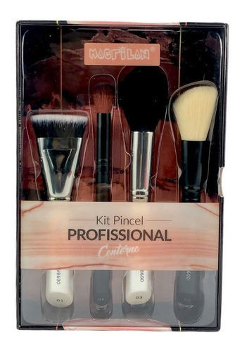 Kit Pincel 4 Pincéis Macrilan Profissional Wb600 Maquiagem