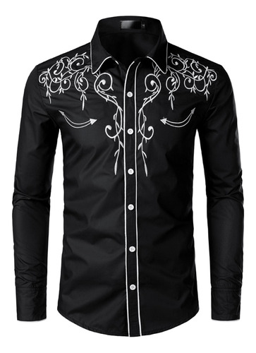 Camisa Vaquera Bordada De Manga Larga Para Hombre, Camisas D