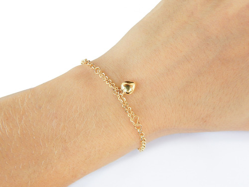 Pulseira Portuguesa Em Ouro 18k Com Pingente Coração