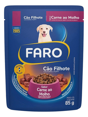 Sachê Ração Úmida Para Cão Filhote Carne Ao Molho 85g Faro