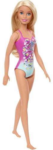 Barbie Doll, Rubia, Con Traje De Baño Floral Rosa Y Azul, Pa