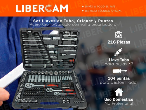 Imagen 3 de 10 de Set Juego De Tubos Llaves Y Puntas 216 Piezas Valija Caja