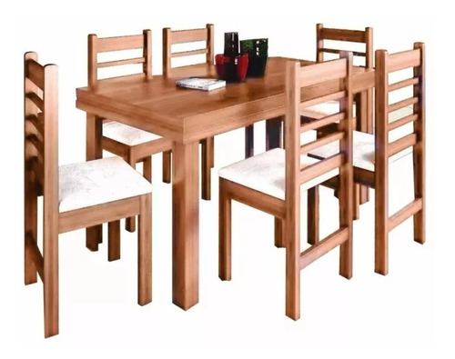 Juego De Comedor Madera Maciza + Seis Sillas Calidad Pf