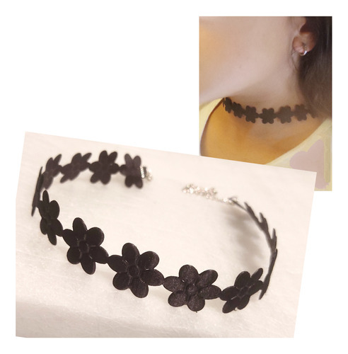 Collar Corto Gargantilla Choker Cinta Raso Flores  