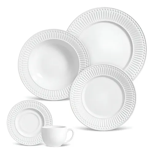 Aparelho de Jantar 30 Peças Porto Brasil Cerâmica Branco Linha Roma