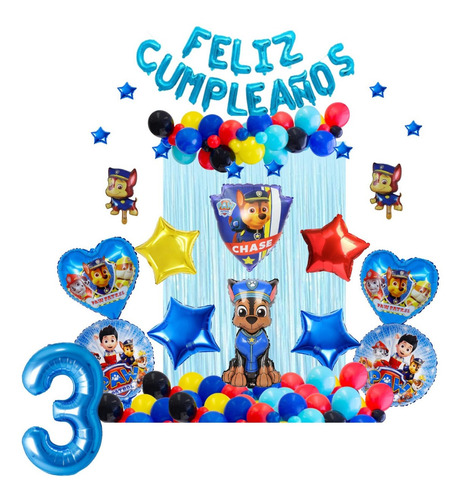 Decoración Globos Feliz Cumpleaños Chase Paw Patrol Numero