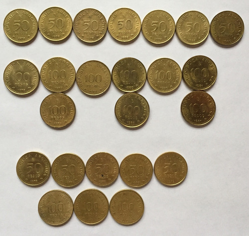 Monedas Arg.50y100pesos1970-1983yconm.usada-broce-aluminio