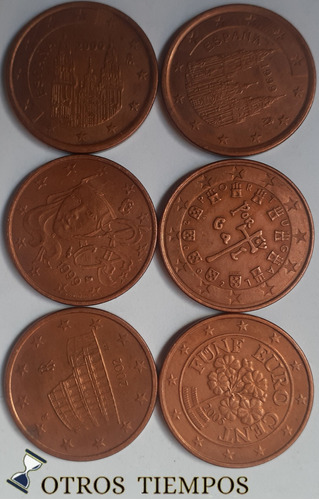Lote De 6 Monedas De 5 Centavos De Euro