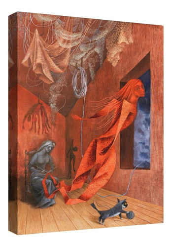 Cuadro Decorativo Canvas Coleccion Remedios Varo 60x45 Color La Tejedora Roja Armazón Natural