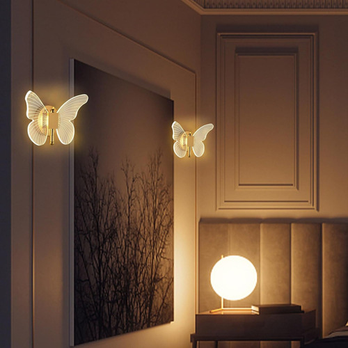 Lámpara De Pared Led Mariposa Acrílico De Noche Interior