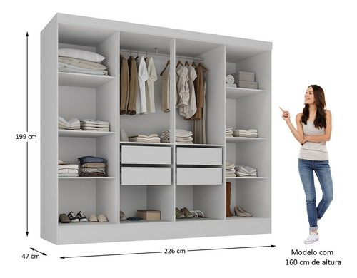 Closet Casal 100% Mdf 4 Gavetas Jatobá Yescasa