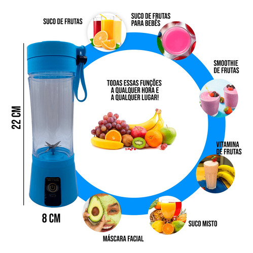 Mini Liquidificador Mixer Juice Usb Recarregável 6 Lâminas