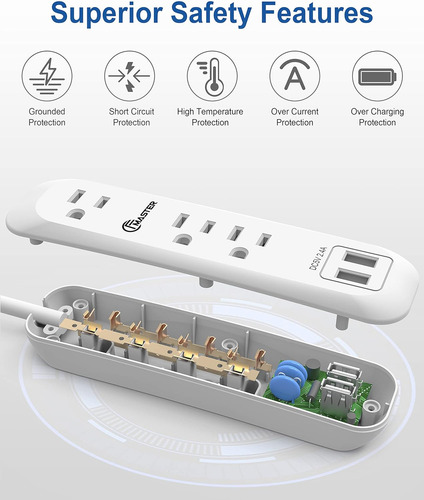 Usb Power Strip Surge Protector Extension Cord De Extensión