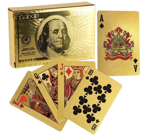 Baraja De Cartas En Oro Poker Blackjack Naipes Casino Autent Idioma Español Personaje Benjamin