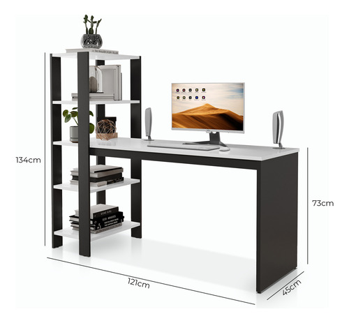 Mesa Escrivaninha Milão Estilo Home Com Prateleira Para Pc Cor Branco