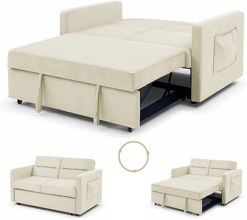 Sofa Cama Extraible 3 En 1 Terciopelo Color Beige Gynsseh