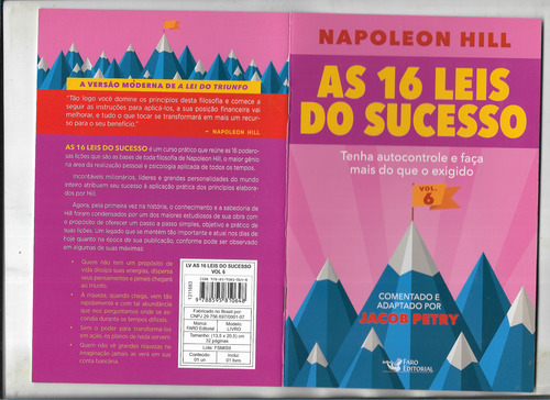 As 16 Leis Do Sucesso N° 6 - Autocontrole ( Ed. Faro-2019-36 Pgs Livreto Auto Ajuda ) Jacob Petry (Usado)