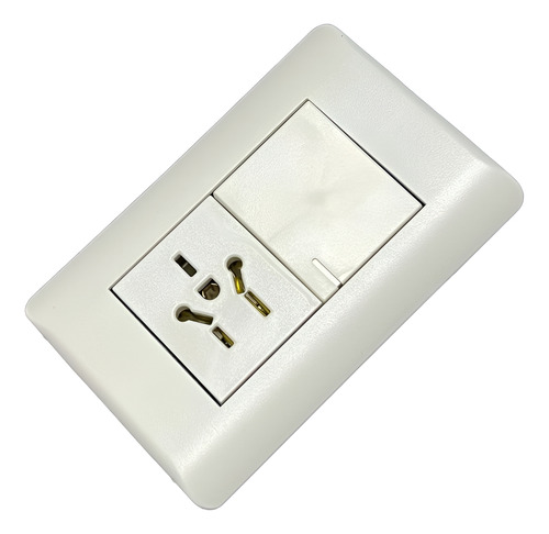 Llave Luz Armada Punto Y Toma Multinorma Quantum Era Richi Color Blanco
