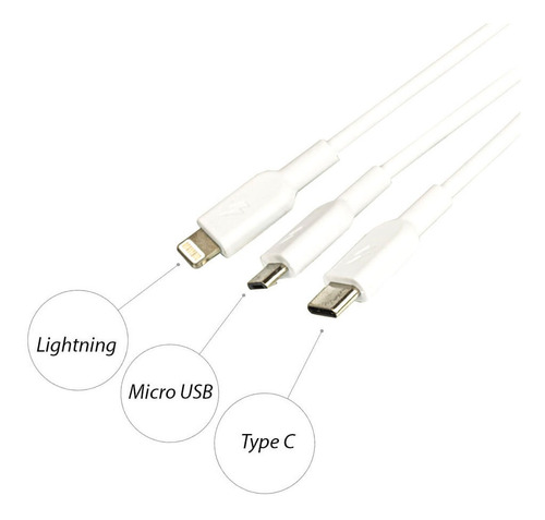 Cabo Universal 3 Em 1 - iPhone, Android Usb Tipo-c Branco